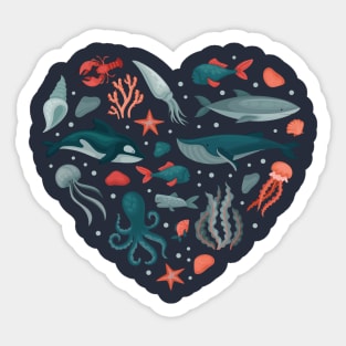 Sea of Love: Marine Creatures Forming a Heart Sticker